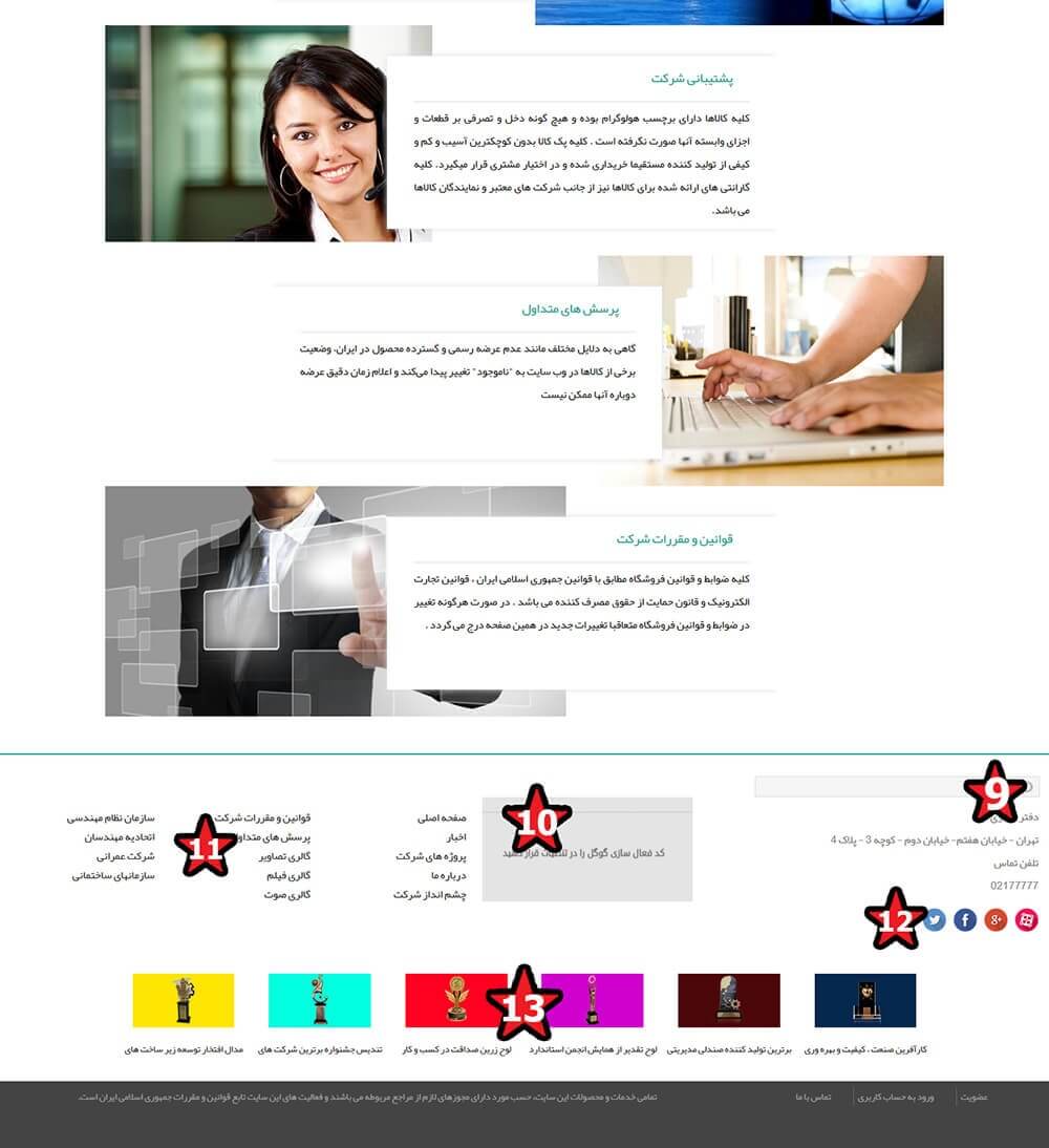راهنمای محتواگذاری قالب شرکتی نورا